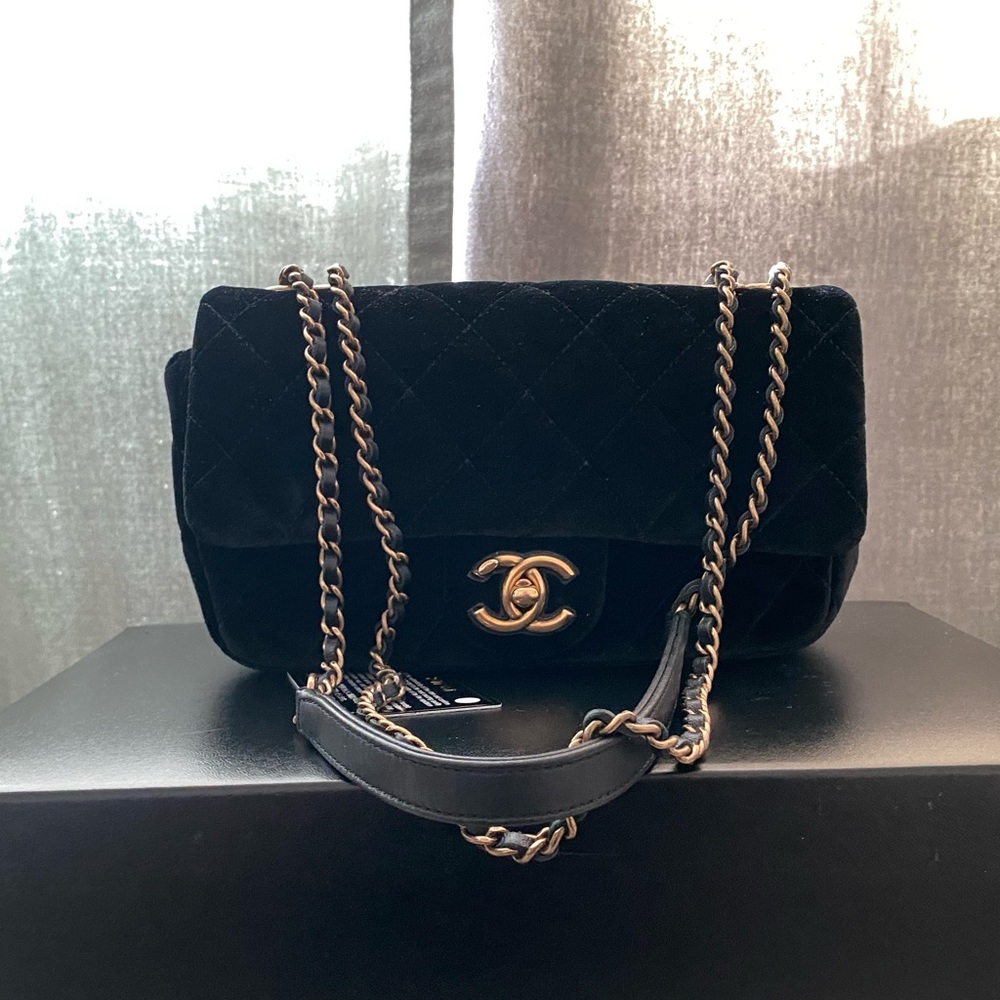 *SOLDChanel mini classic flap velvet gold hardware